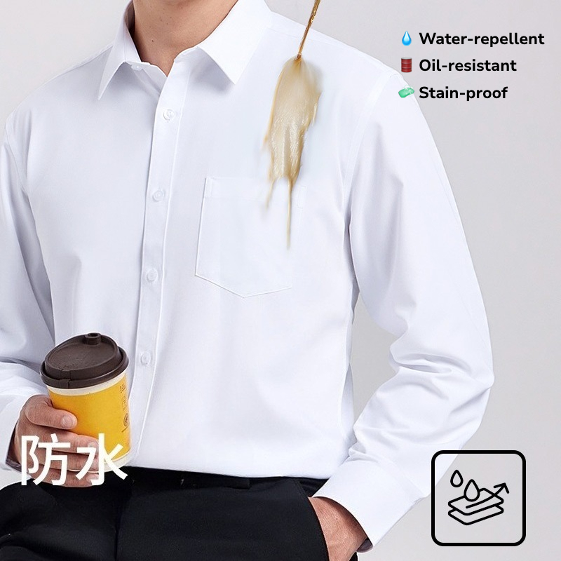 Tech Office Wear Men - メンズ防水耐油長袖シャツ – 3つの保護機能を備えたテック生地 – スリムフィット オフィス/カジュアルウェア