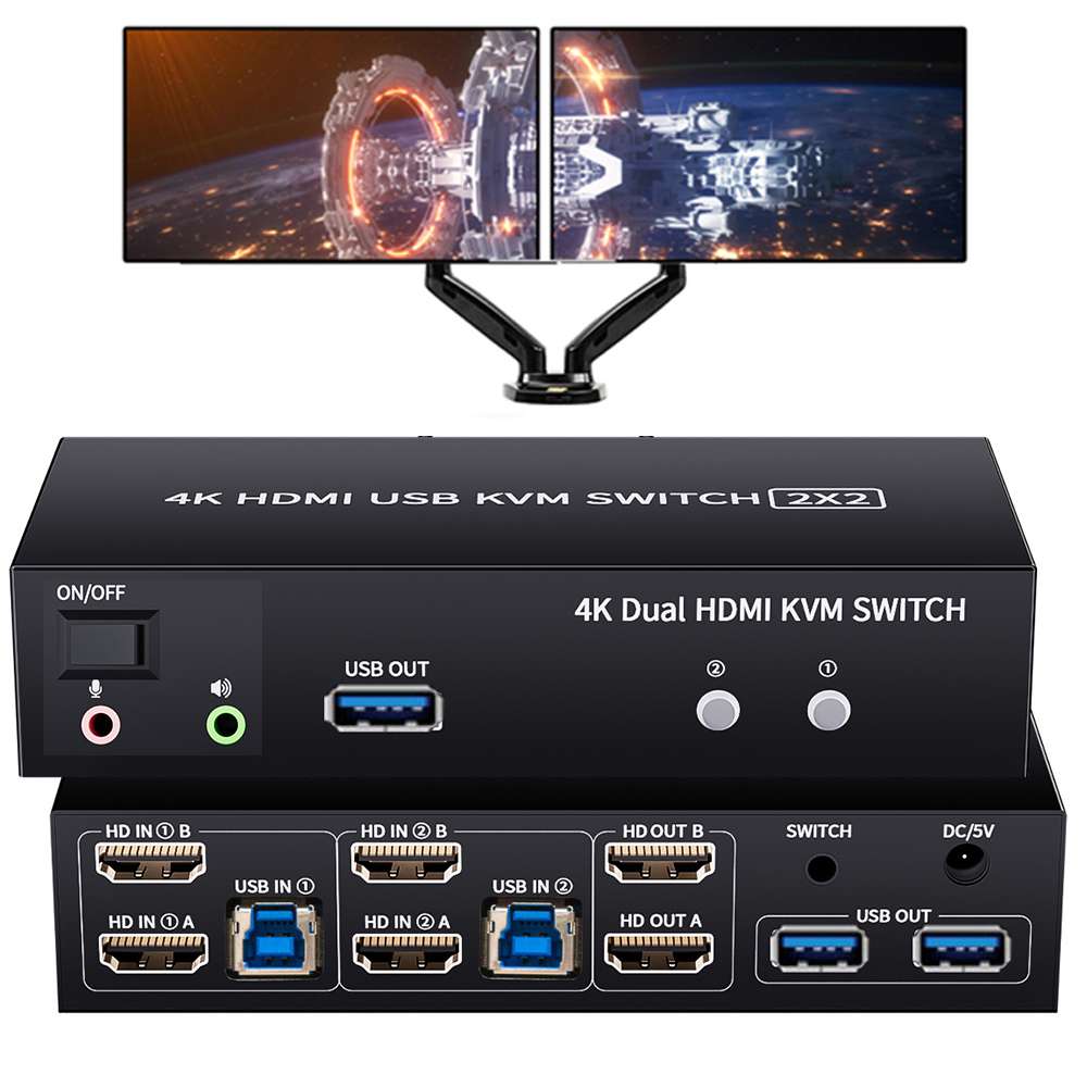 Hdmi Matrix Switch - デュアルモニター HDMI KVMスイッチ 2X2 USB 3.0/2.0