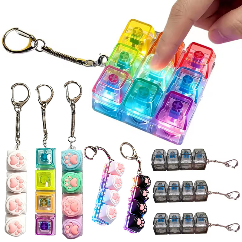 Office Tech Accessories - 新しいホットLEDキーボードキーホルダー、クリック可能なボタン、ストレス解消、不安軽減、ポータブルデスクアクセサリー、オフィスデコレーション、大人向けギフト