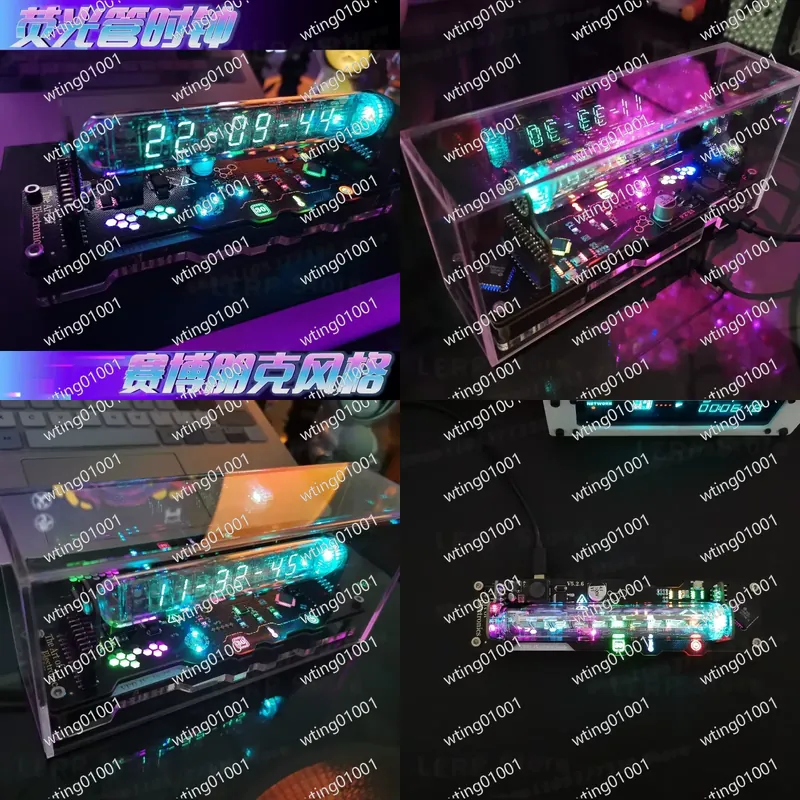 Tech Office Vibe - IV18 ニキシー風デジタルディスプレイ時計 レトロスチームパンク風デスクトップ装飾品 モダンテック風ホームオフィス装飾