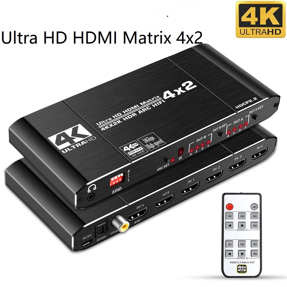 2.0マトリックススイッチスプリッター,HDMI互換,4x2 - Hdmi Matrix Switch のレビューと価格