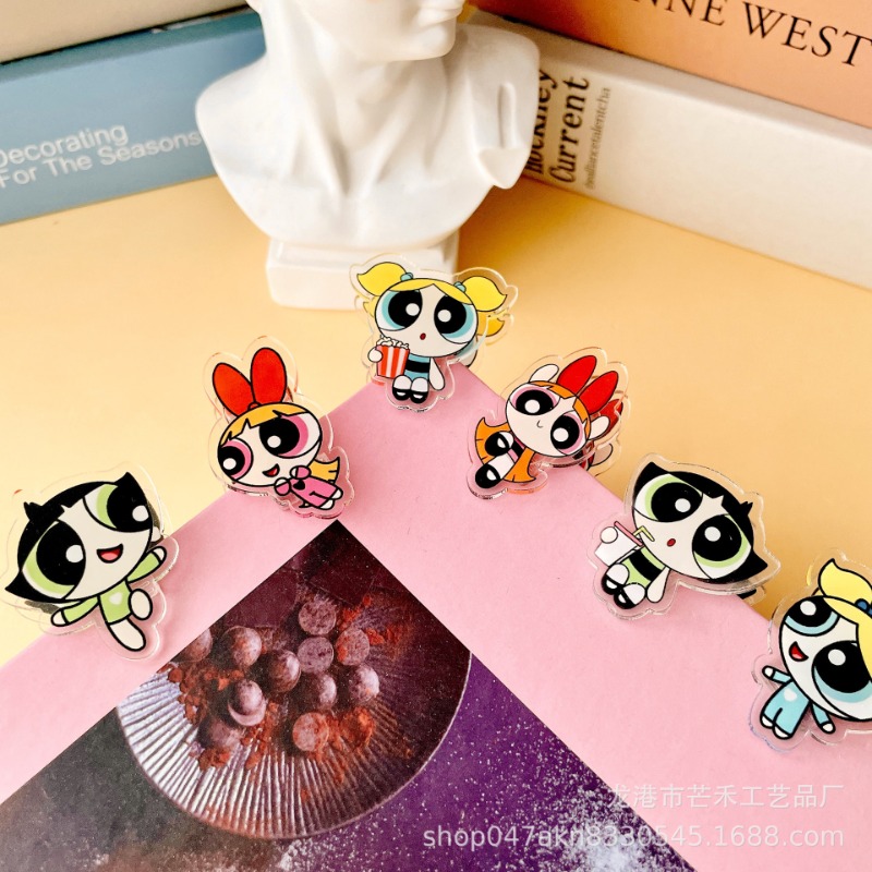 6 個かわいいパワーパフガールズアクリルクリップ子供かわいい - Office Tech Accessories のレビューと価格